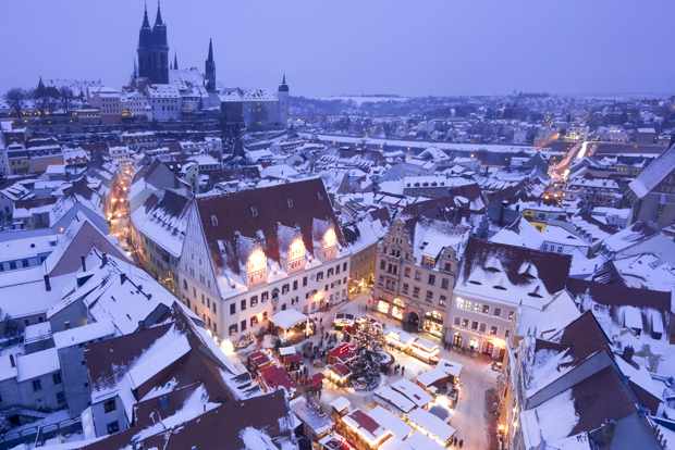 Christmas market in Meissen near Dresden, Germany. Bird's-eye view.