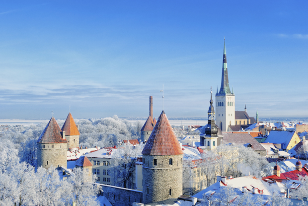 Panoramic view of the old town in the winter. Central Europe