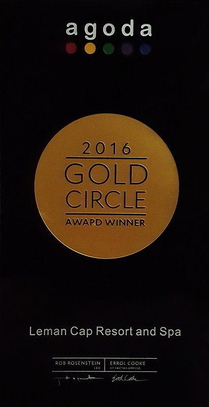 Giải vàng thường niên Agoda.com’s 2016 Gold Circle Awards trao cho Léman Cap Resort & Spa. 
