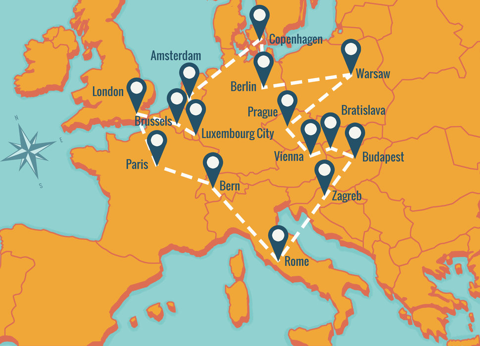 Hành trình di chuyển qua các nước châu Âu - Ảnh: Thrillist 