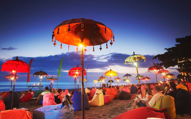 The Champlung cafe on Legian beach at sunset, Bali, Indonesia