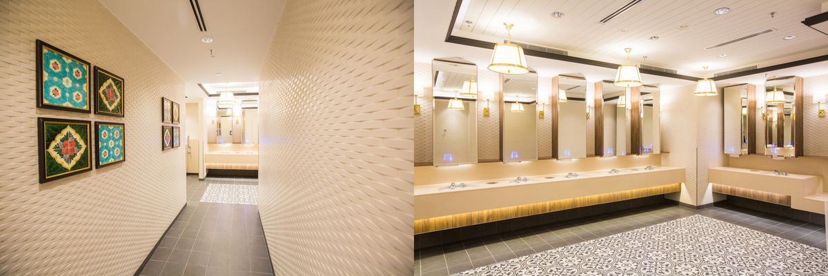 Ngay cả nhà vệ sinh trong khu di sản cũng được thiết kế tỉ mỉ với chủ đề Peranakan truyền thống của Singapore