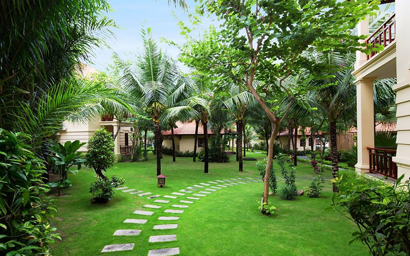 Không gian vườn tược xanh tươi tại resort