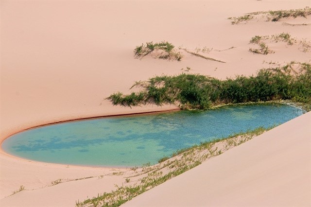 Hồ nước kì lạ xuất hiện giữa đồi cát rộng lớn