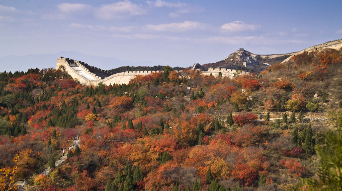 Rời xa trung tâm Bắc Kinh một chút, du khách có thể tới Vạn Lý Trường Thành (khu Bát Đạt Lĩnh) để ngắm lá phong, cảm nhận dư vị ngọt ngào của mùa thu trên mảnh đất này.