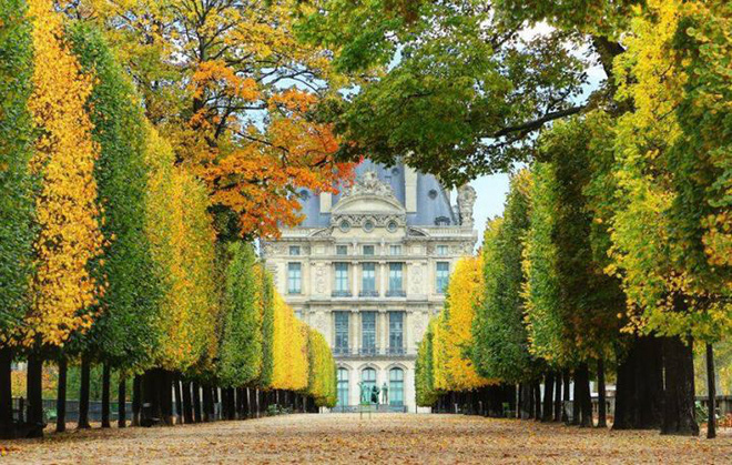 Khu vườn Tuileries với những bức tượng trang trí tinh tế, là nơi lý tưởng để tận hưởng mùa thu.